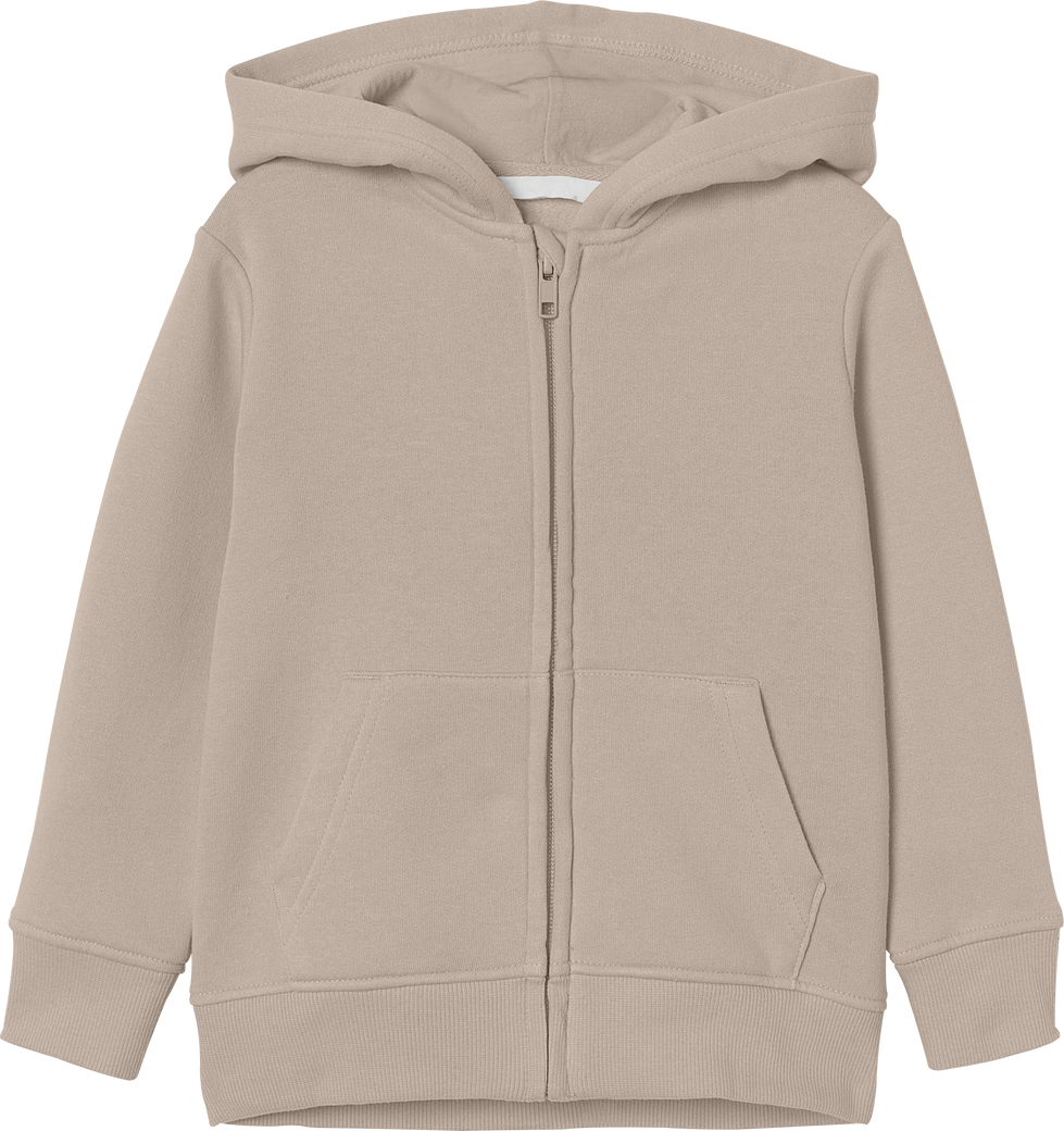 Front view of isolated basic beige kids hoodie