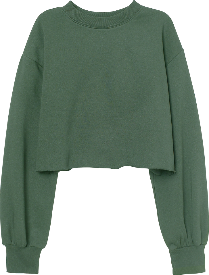 Front view of isolated green crop sweatshirt