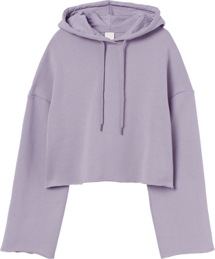 Front view of isolated purple crop hoodie