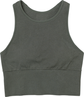 Front view of isolated woman khaki sport bra