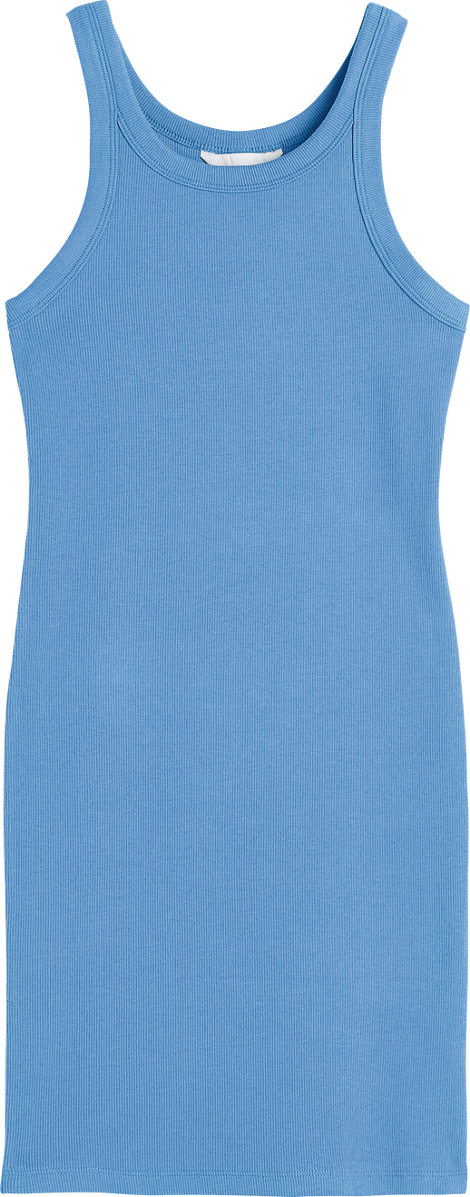 Front view of isolated basic blue woman dress